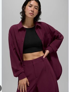 LIKE NEW ALO Dreamscape Button Down Long Sleeve, Burgundy, size S